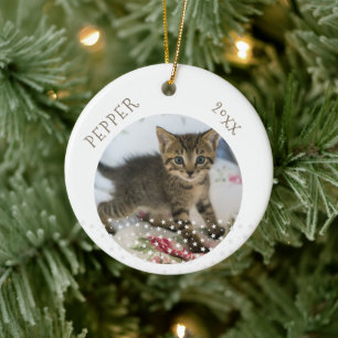 Niedliche Katze 2 Fotos Star Muster Weihnachten Keramik Ornament