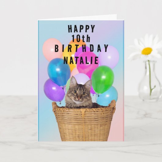 Niedliche Katze, Alter und Name ändern, Geburtstag Karte (Kleine Pflanze)