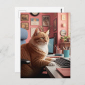 Niedliche Katze am Arbeitsplatz Postkarte (Vorne/Hinten)