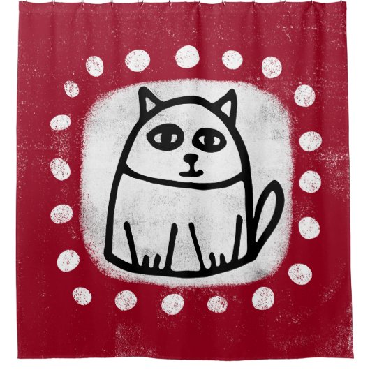 Niedliche Katze am Roten Duschvorhang (Vorderseite)