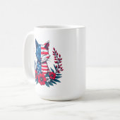 Niedliche Katze Amerikanische Flagge und Rote Blum Kaffeetasse (Vorderseite Links)