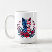 Niedliche Katze Amerikanische Flagge und Rote Blum Kaffeetasse (Links)