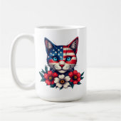 Niedliche Katze Amerikanische Flagge und Rote Blum Kaffeetasse (Links)