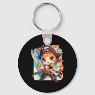 Niedliche Katze as Pirate Kawaii Anime Schlüsselanhänger