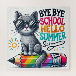 Niedliche Katze auf Bleistifthaftung anlässlich de Puzzle