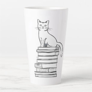 Niedliche Katze auf Büchern Milchtasse