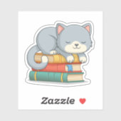 Niedliche Katze auf Bücherstapel Aufkleber (Blatt)