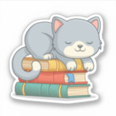 Niedliche Katze auf Bücherstapel Aufkleber (Vorderseite)