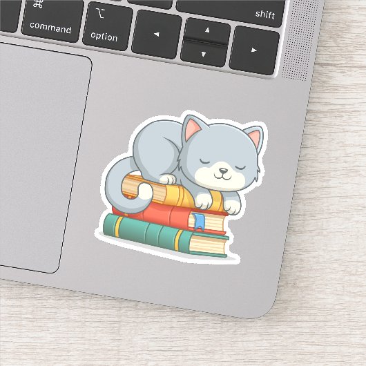 Niedliche Katze auf Bücherstapel Aufkleber (Detail)