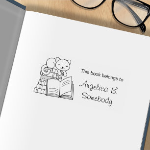 Niedliche Katze auf Bücherstapel - Buchzeichen Gummistempel