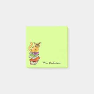 Niedliche Katze auf Buchstapler Name Grün 3 x 3 Post-it Klebezettel