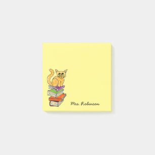Niedliche Katze auf Buchstaplername Gelb 3 x 3 Post-it Klebezettel