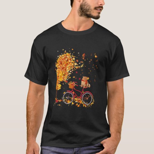 Niedliche Katze auf dem Fahrrad im Herbstfall Ahor T-Shirt (Vorderseite)