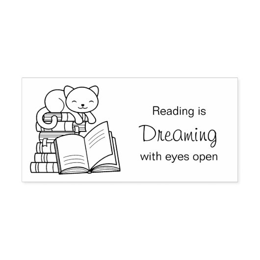 Niedliche Katze auf der Bücherseite - Zitat lesen Gummistempel (Prägung)