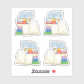 Niedliche Katze auf einem Buchstapel, Set von 4 Aufkleber (Blatt)