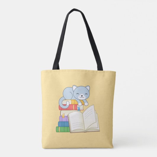 Niedliche Katze auf einem Buchstapel Tasche (Rückseite)
