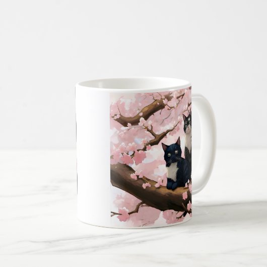 Niedliche Katze auf einem Kirschblossom Kaffeetasse (VorderseiteRechts)