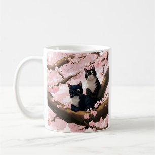 Niedliche Katze auf einem Kirschblossom Kaffeetasse