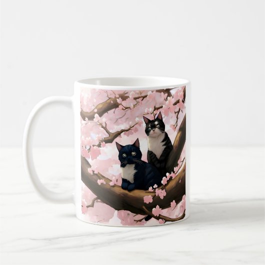Niedliche Katze auf einem Kirschblossom Kaffeetasse (Links)