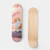 Niedliche Katze auf einem Kirschblossom Skateboard (Vorderseite)