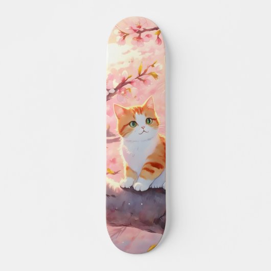 Niedliche Katze auf einem Kirschblossom Skateboard (Vorne)