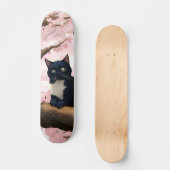Niedliche Katze auf einem Kirschblossom Skateboard (Vorderseite)