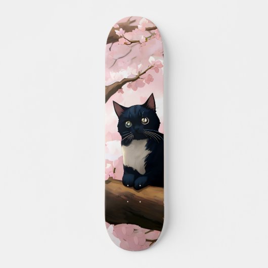 Niedliche Katze auf einem Kirschblossom Skateboard (Vorne)