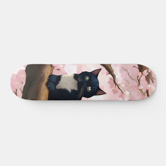 Niedliche Katze auf einem Kirschblossom Skateboard (Horizontal)