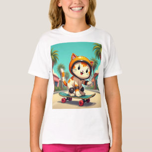 Niedliche Katze auf einem Skateboard T-Shirt