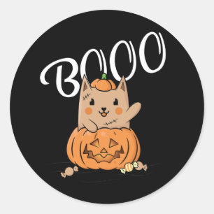 Niedliche Katze auf KürbisHalloween, lustig, spukh Runder Aufkleber