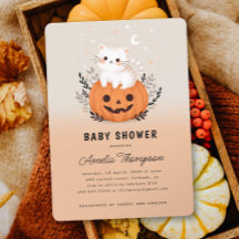 Niedliche Katze auf Pumpkin Halloween Kinderdusche