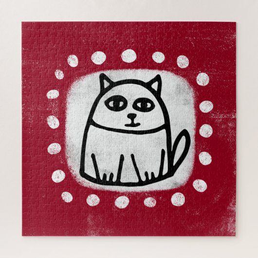 Niedliche Katze auf Red Jigsaw Puzzle (Vertikal)