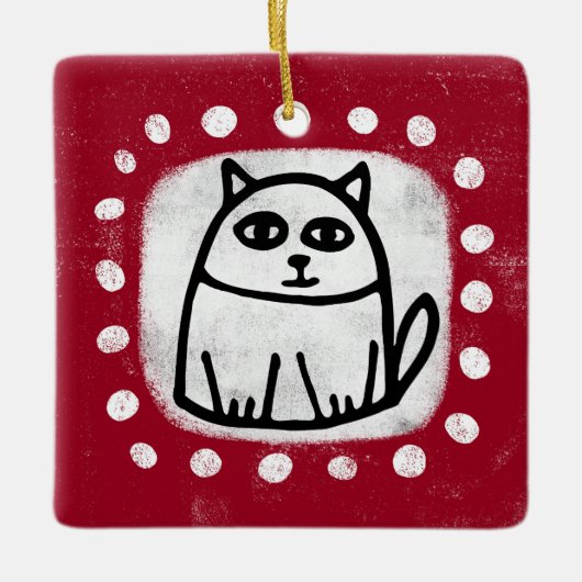 Niedliche Katze auf Rotem Ornament (Vorderseite)