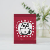 Niedliche Katze auf roter Postkarte (Stehend Vorderseite)