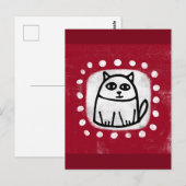 Niedliche Katze auf roter Postkarte (Vorne/Hinten)
