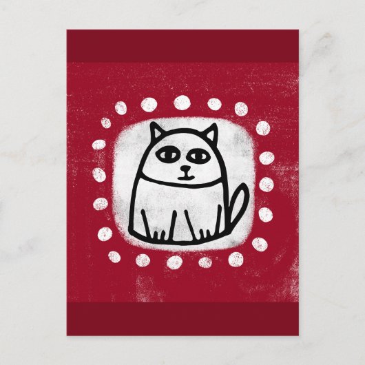 Niedliche Katze auf roter Postkarte (Vorderseite)