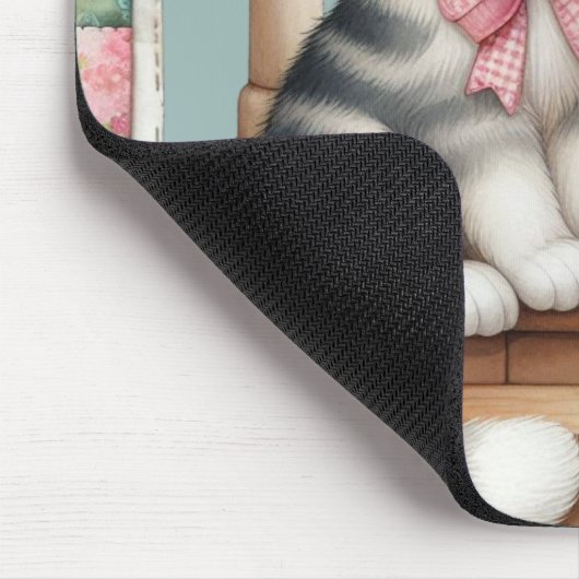Niedliche Katze auf Veranda mit Blume & Patchwork Mousepad (Ecke)