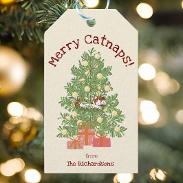 Niedliche Katze auf Weihnachtsbaum frohe Catnaps! Geschenkanhänger