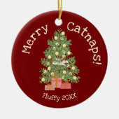 Niedliche Katze auf Weihnachtsbaum frohe Catnaps! Keramik Ornament (Vorne)