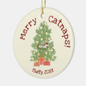 Niedliche Katze auf Weihnachtsbaum frohe Catnaps! Keramik Ornament (Links)