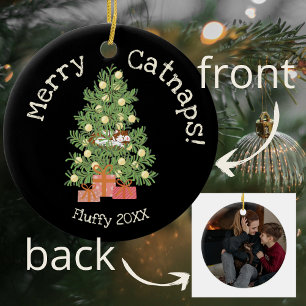 Niedliche Katze auf Weihnachtsbaum frohe Catnaps! Keramik Ornament