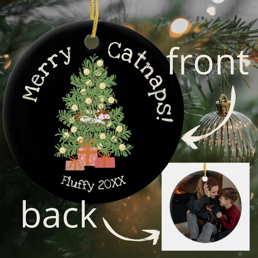 Niedliche Katze auf Weihnachtsbaum frohe Catnaps! Keramik Ornament