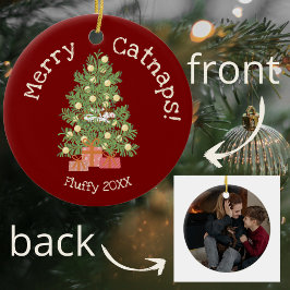 Niedliche Katze auf Weihnachtsbaum frohe Catnaps! Keramik Ornament