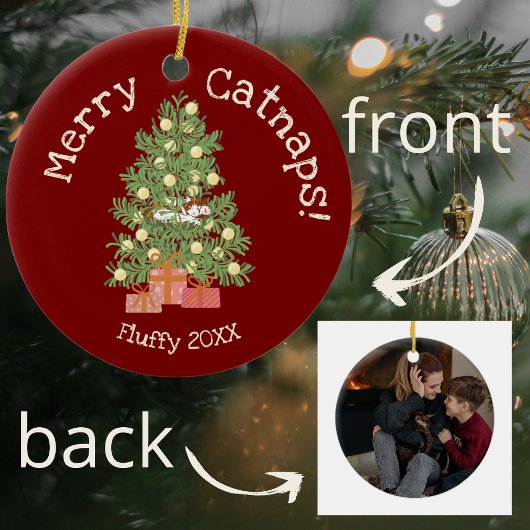 Niedliche Katze auf Weihnachtsbaum frohe Catnaps! Keramik Ornament
