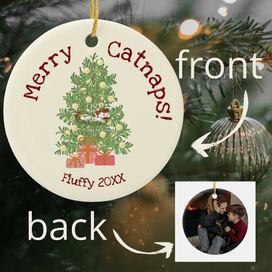 Niedliche Katze auf Weihnachtsbaum frohe Catnaps! Keramik Ornament