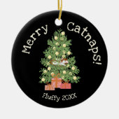 Niedliche Katze auf Weihnachtsbaum frohe Catnaps! Keramik Ornament (Vorne)