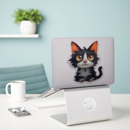 Niedliche Katze Aufkleber (Laptop auf Schreibtisch)