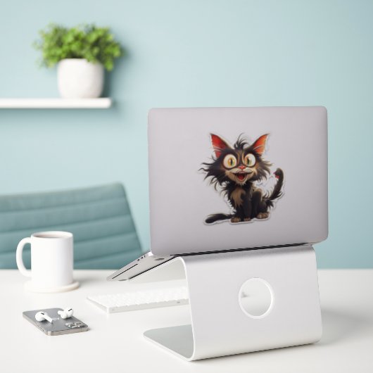 Niedliche Katze Aufkleber (Laptop auf Schreibtisch)