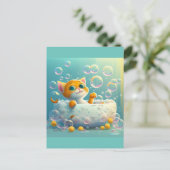 Niedliche Katze baden Postkarte (Stehend Vorderseite)