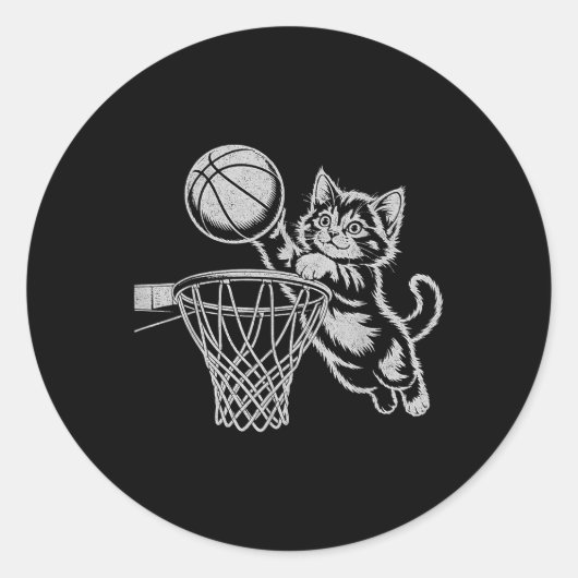 Niedliche Katze Basketball Männer Frauen Kinder Sp Runder Aufkleber (Vorderseite)